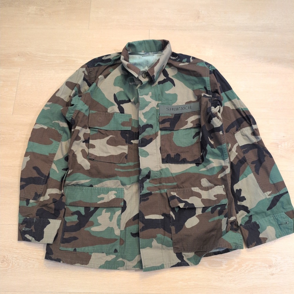 US Military Woodland Camo BDU Field Jacket Medium Ripstop Button Official Army
